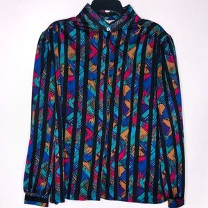 Vintage Retro Color Pop Button Up Blouse